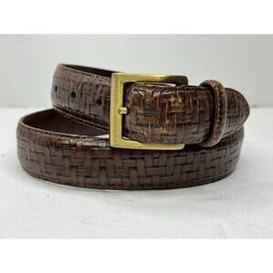 Bullock & Jones Men's Sz 32 Brown Woven Texture Leather Belt Brass Buckle Italy